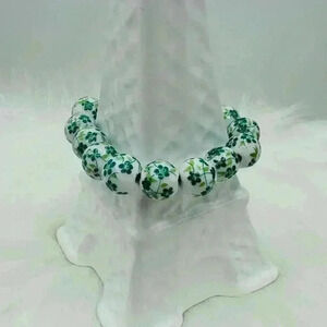 Chinese-Style Ceramic Floral Beaded Bracelet in Green